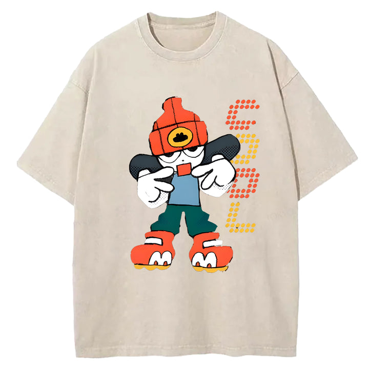 Parappa The Rapper Vintage Design Washed Crew Neck T-Shirt