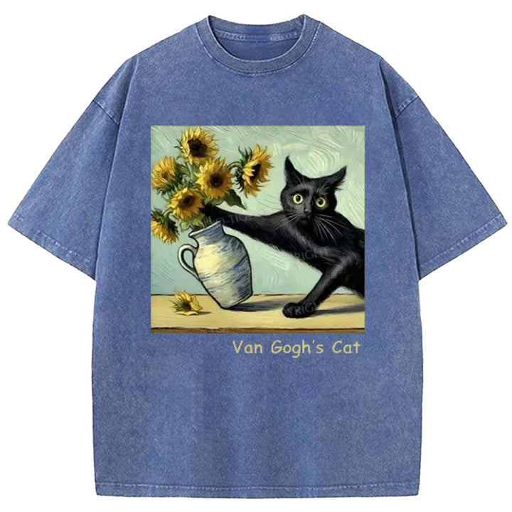 Van Gogh's Cat Washed Crew Neck T-shirt