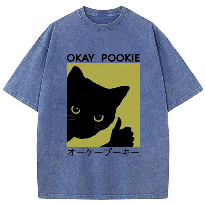 Okay Pookie Cat Washed Crew Neck T-Shirt