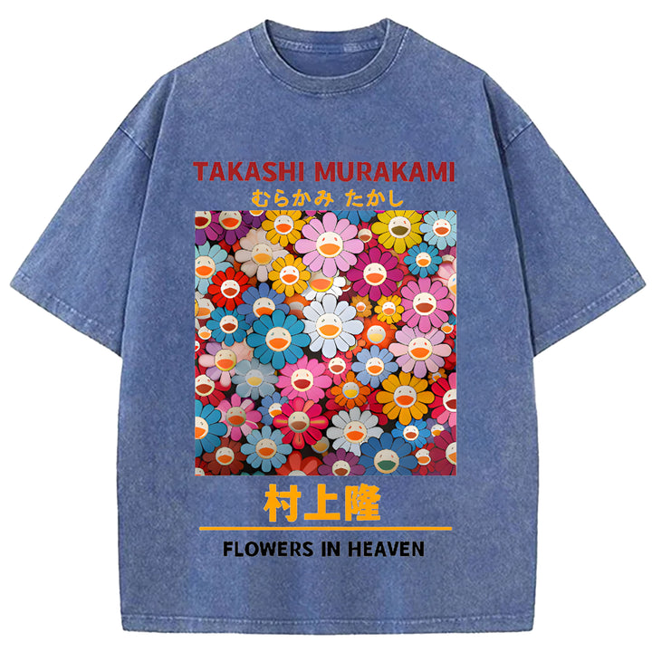 Murakami Takashi Vintage Japanese Design Washed Crew Neck T-Shirt