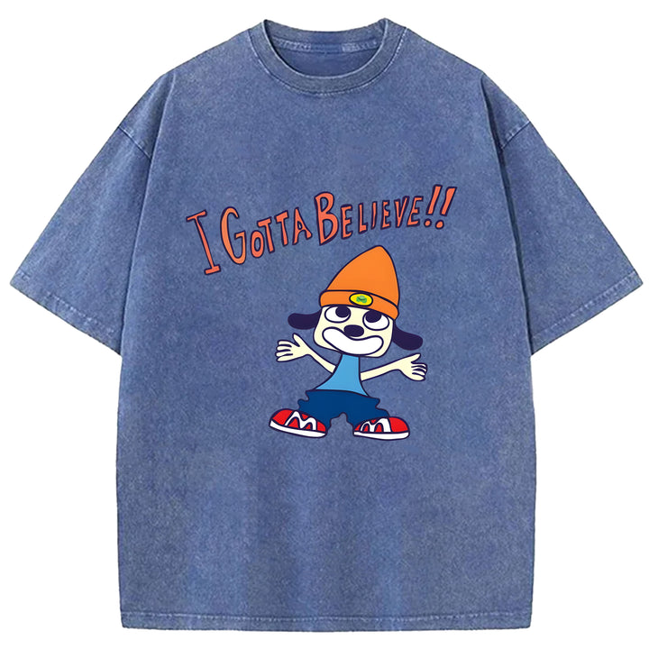 "I'm Gotta Believe" Parappa The Rapper Washed Crew Neck T-shirt