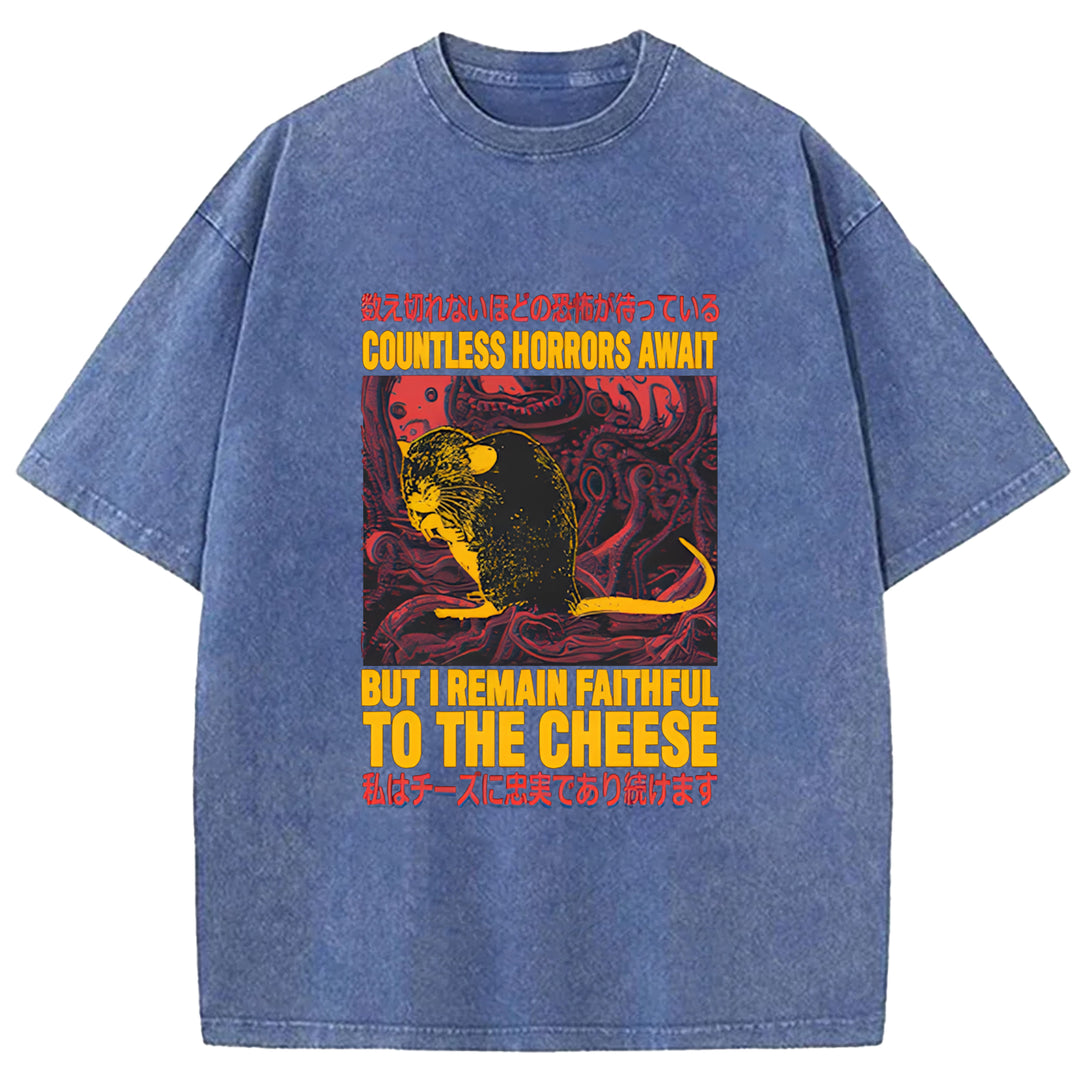 The Mouse Who Couldn't Stay Away From Cheese Washed Crew Neck T-Shirt