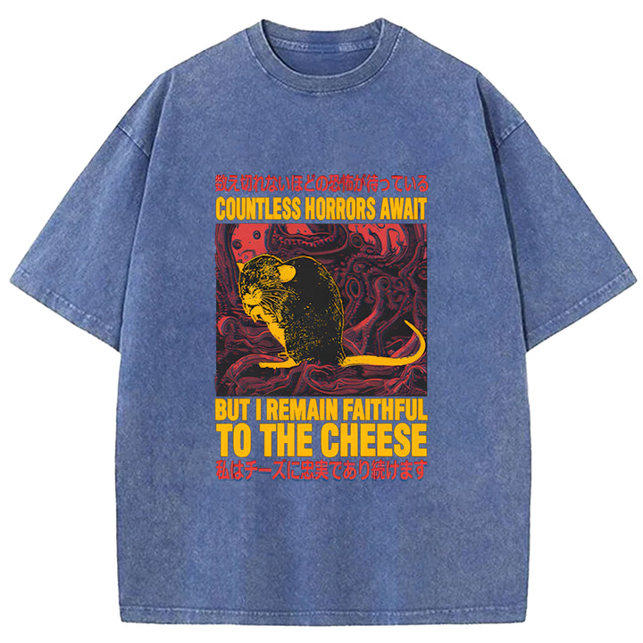 The Mouse Who Couldn't Stay Away From Cheese Washed Crew Neck T-Shirt