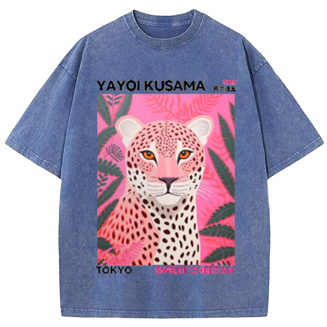 Yayoi Kusama Flower Vintage Japanese Design Washed Crew Neck T-Shirt