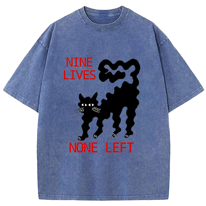 Funny Cat Design Washed Crew Neck T-Shirt
