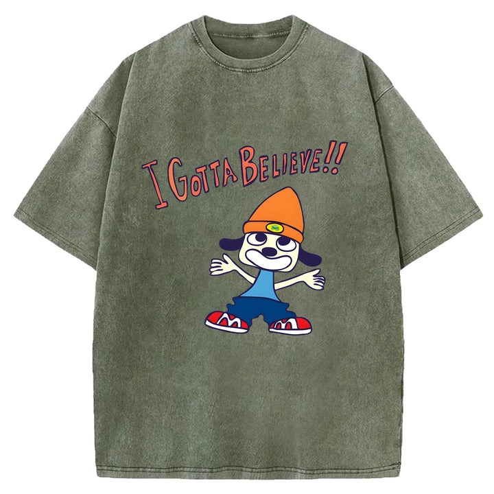 "I'm Gotta Believe" Parappa The Rapper Washed Crew Neck T-shirt