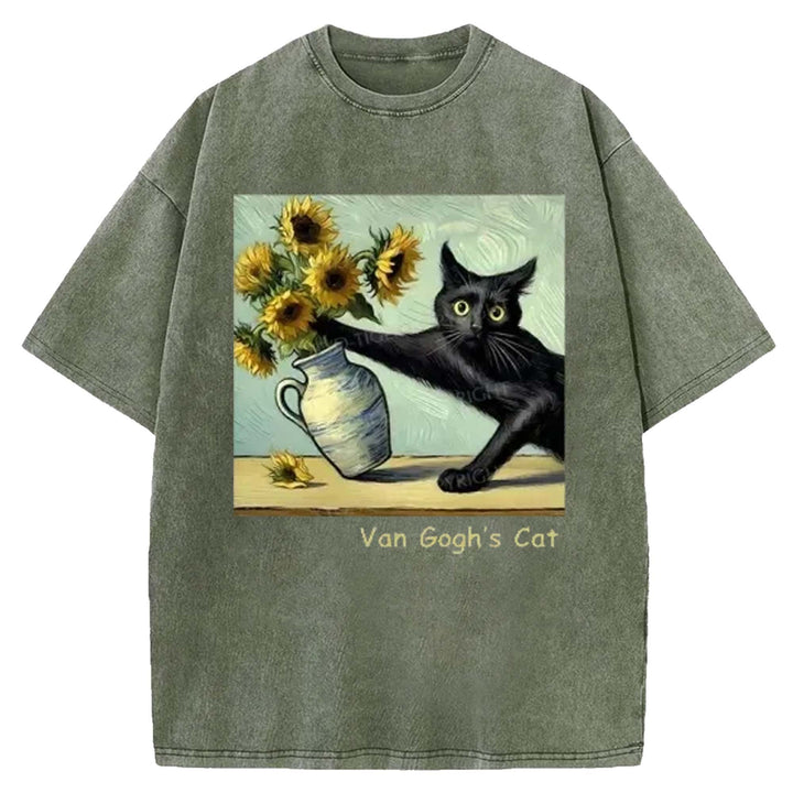 Van Gogh's Cat Washed Crew Neck T-shirt
