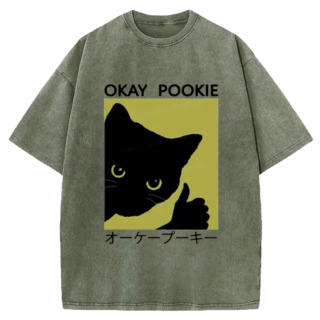 Okay Pookie Cat Washed Crew Neck T-Shirt