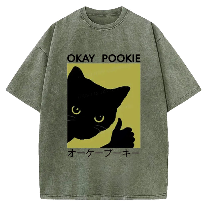 Okay Pookie Cat Washed Crew Neck T-Shirt