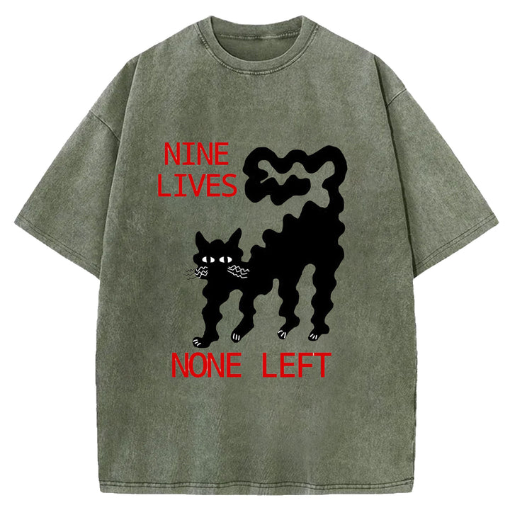 Funny Cat Design Washed Crew Neck T-Shirt