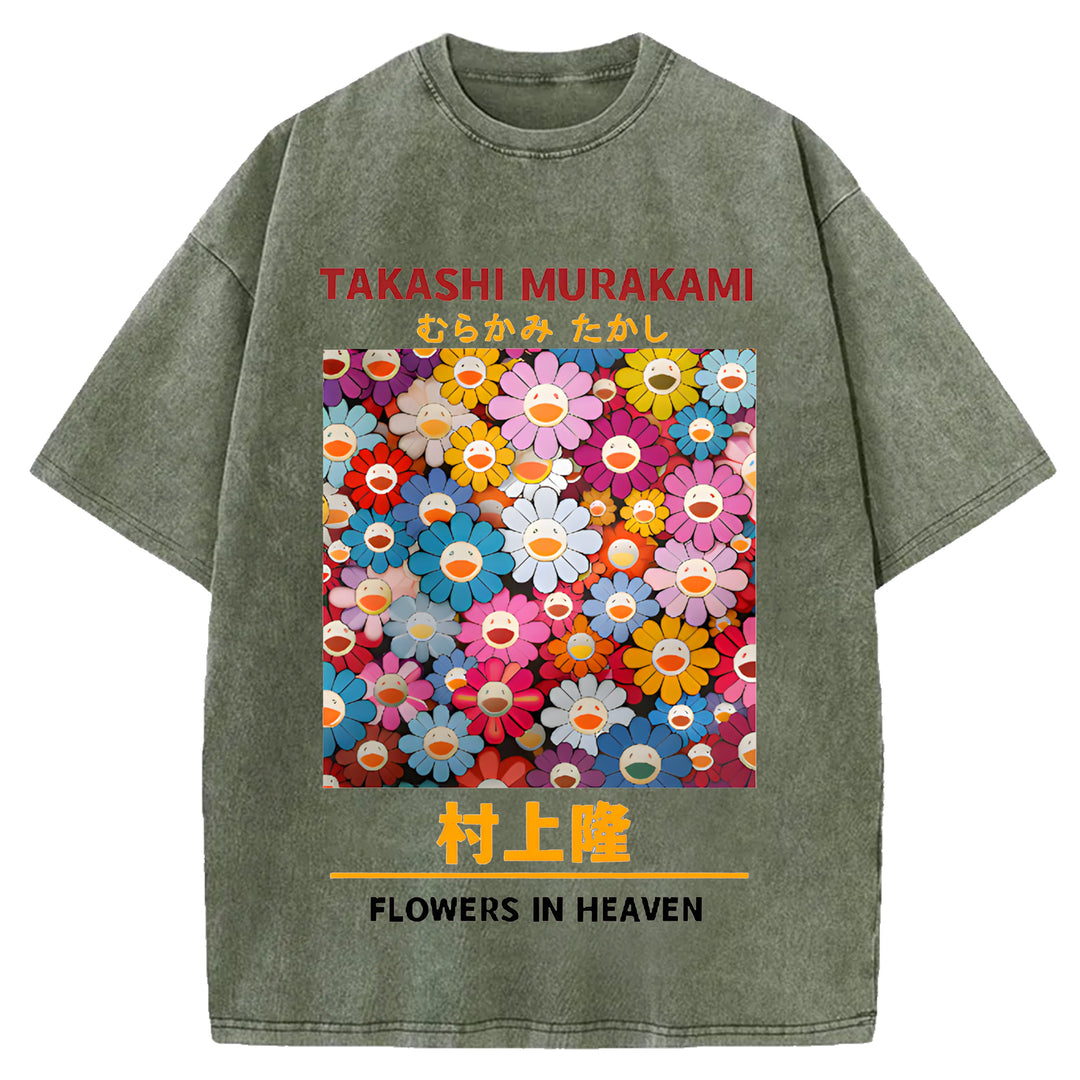 Murakami Takashi Vintage Japanese Design Washed Crew Neck T-Shirt