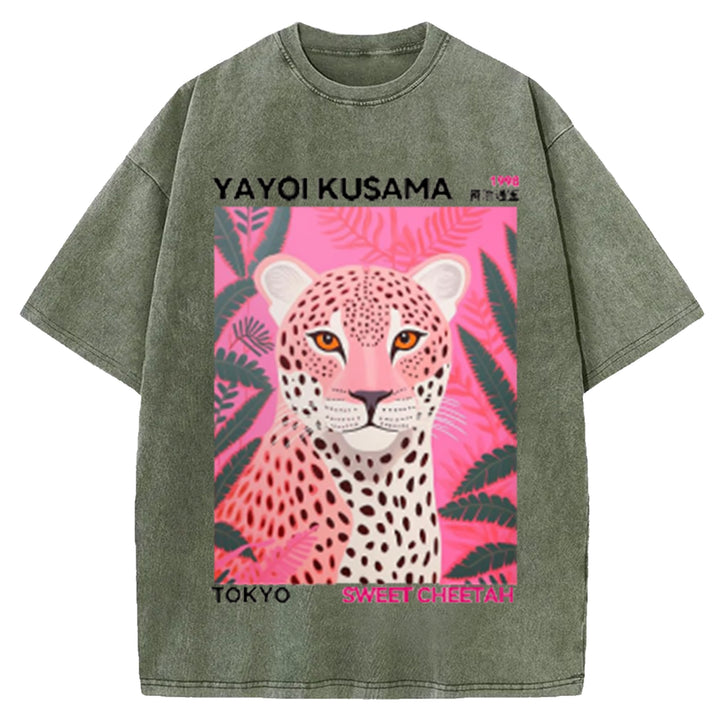 Yayoi Kusama Flower Vintage Japanese Design Washed Crew Neck T-Shirt