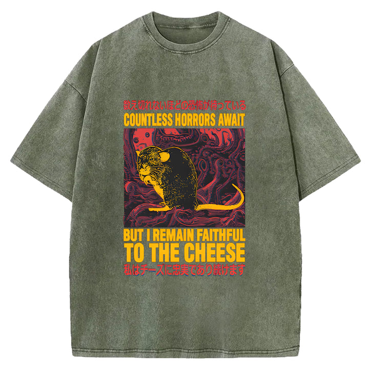 The Mouse Who Couldn't Stay Away From Cheese Washed Crew Neck T-Shirt