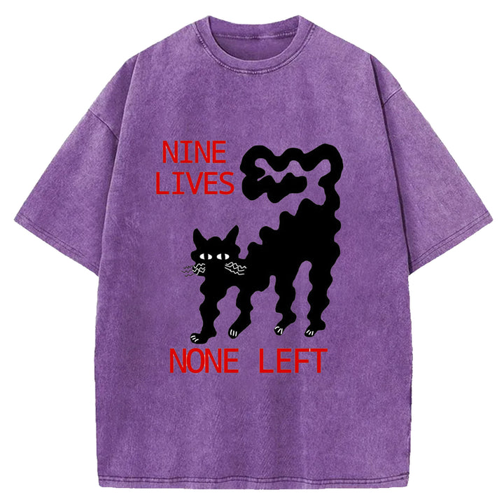 Funny Cat Design Washed Crew Neck T-Shirt