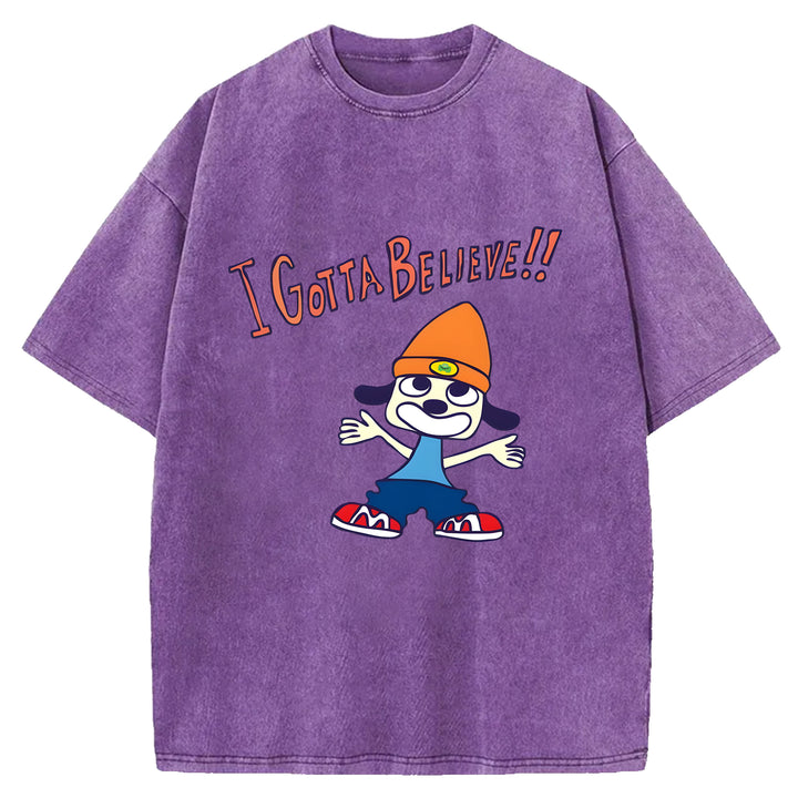 "I'm Gotta Believe" Parappa The Rapper Washed Crew Neck T-shirt