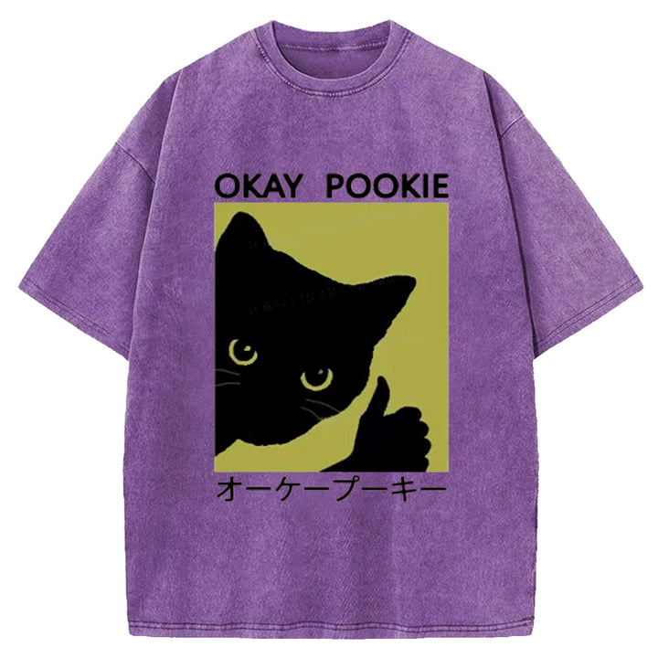 Okay Pookie Cat Washed Crew Neck T-Shirt