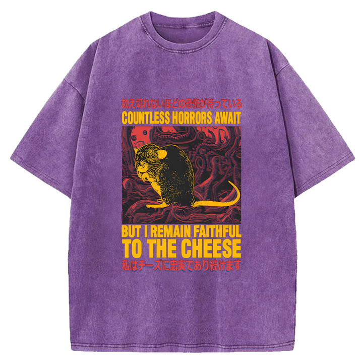 The Mouse Who Couldn't Stay Away From Cheese Washed Crew Neck T-Shirt