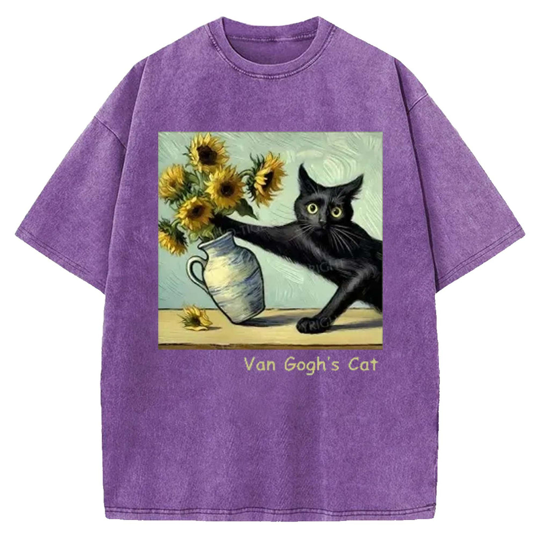 Van Gogh's Cat Washed Crew Neck T-shirt