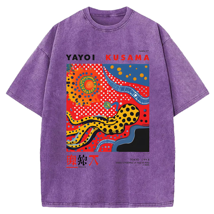 Yayoi Kusama Flower Vintage Washed Crew Neck T-Shirt