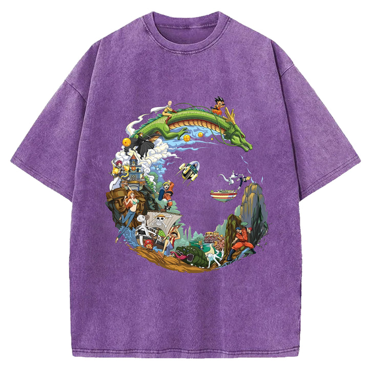 Japanese Anime Collection Washed Crew Neck T-Shirt