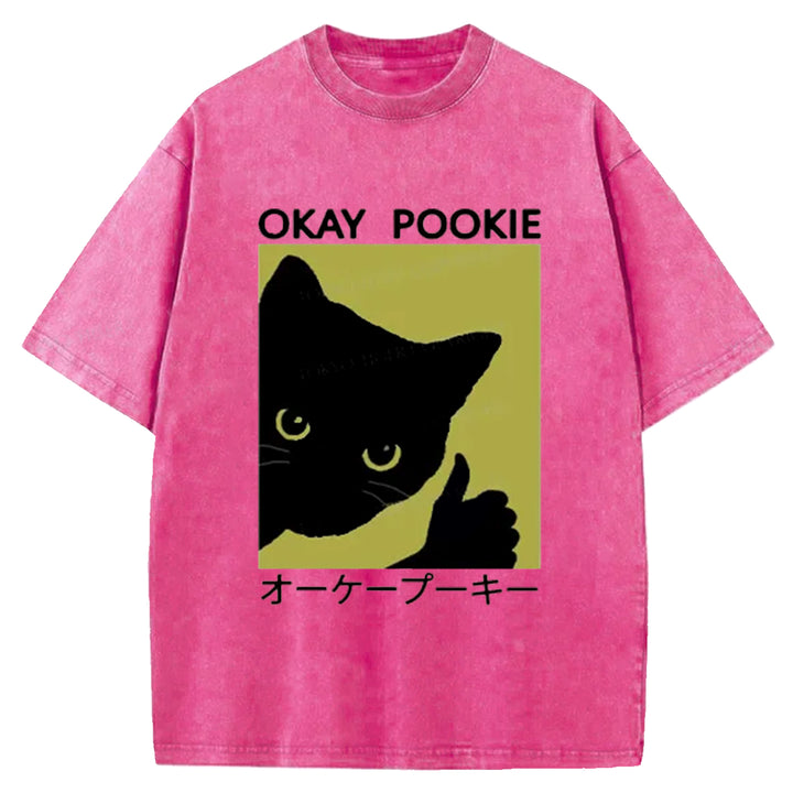 Okay Pookie Cat Washed Crew Neck T-Shirt
