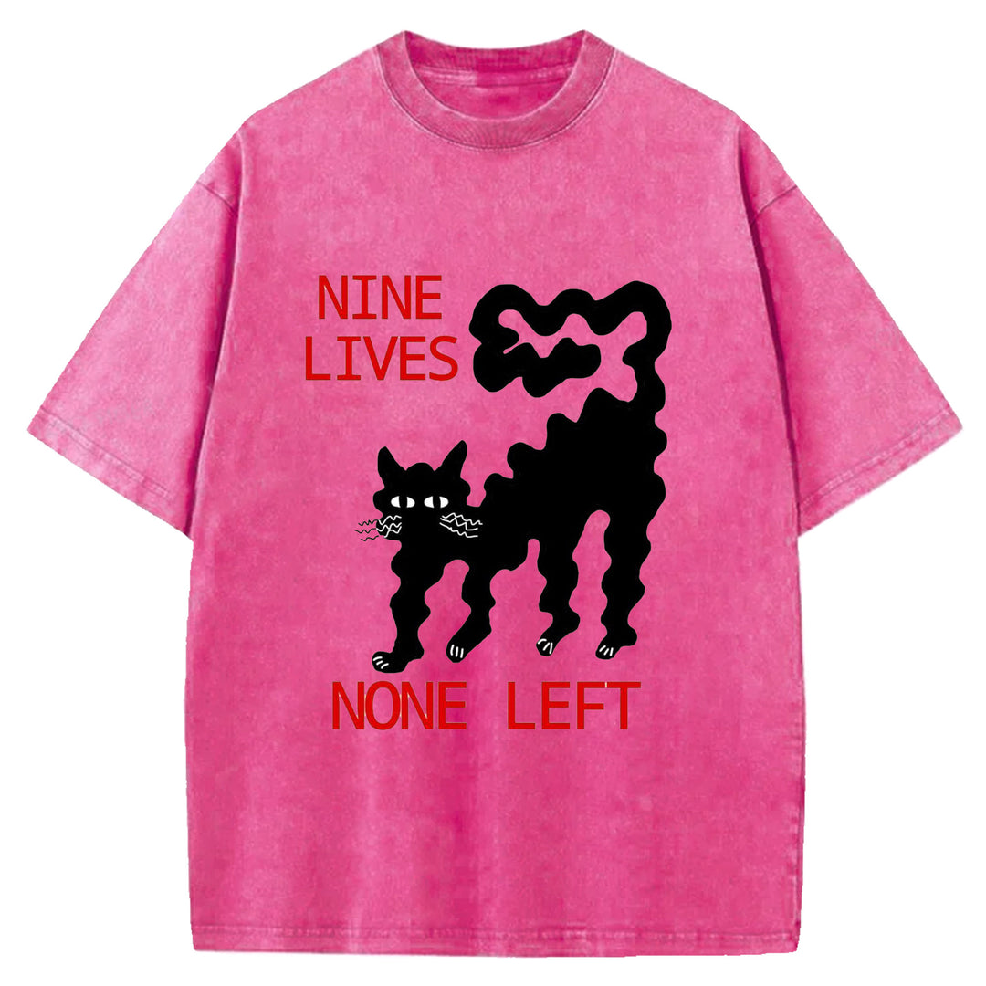 Funny Cat Design Washed Crew Neck T-Shirt