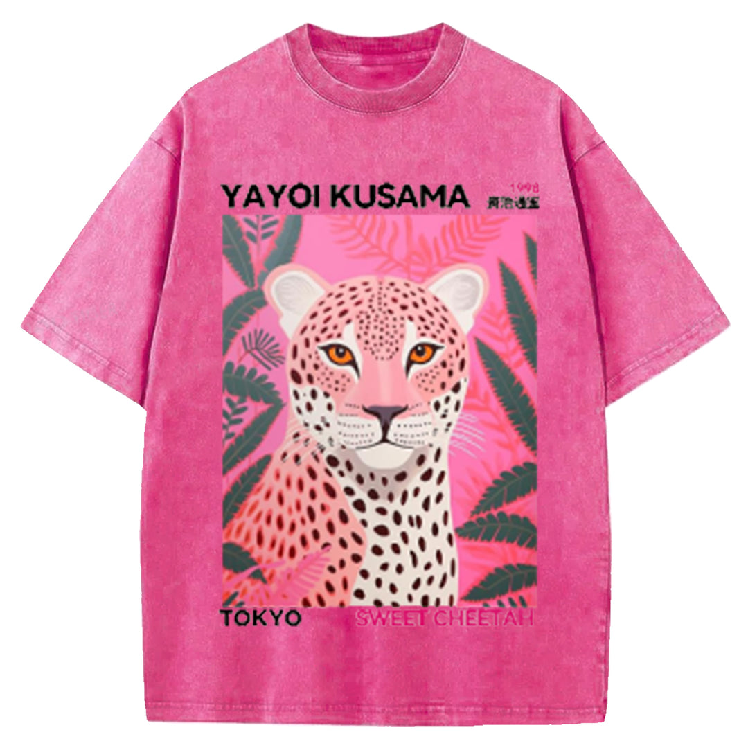 Yayoi Kusama Flower Vintage Japanese Design Washed Crew Neck T-Shirt