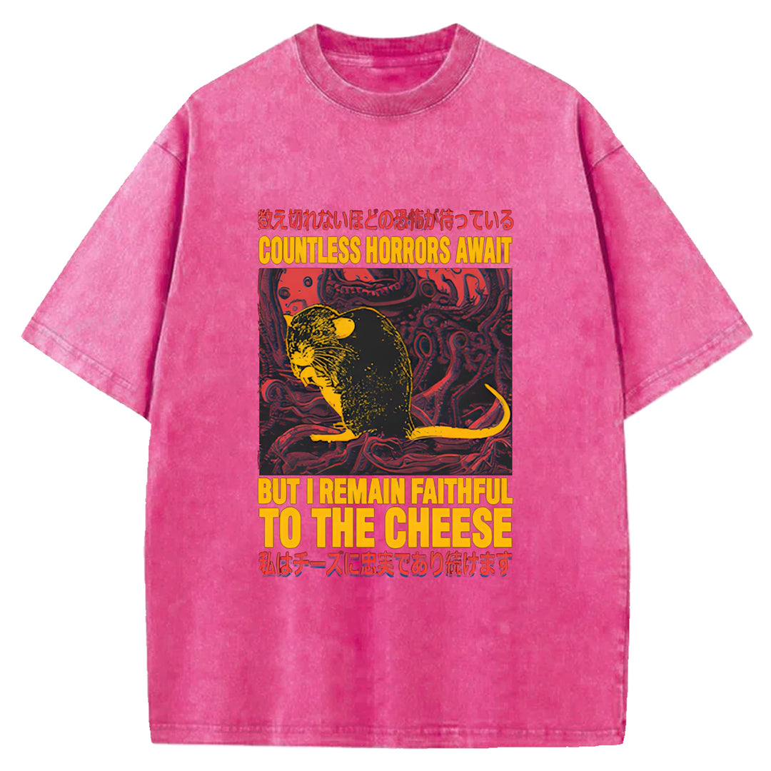 The Mouse Who Couldn't Stay Away From Cheese Washed Crew Neck T-Shirt