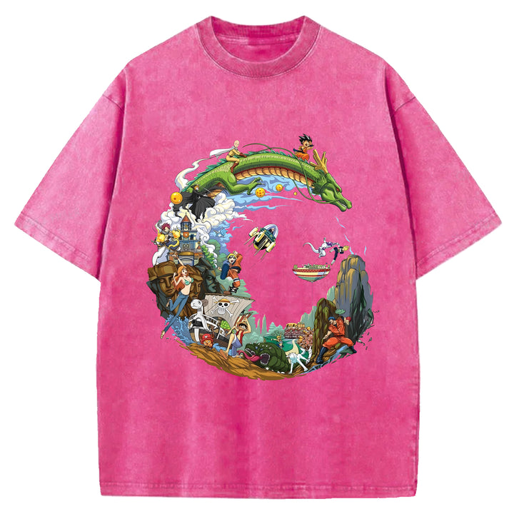 Japanese Anime Collection Washed Crew Neck T-Shirt