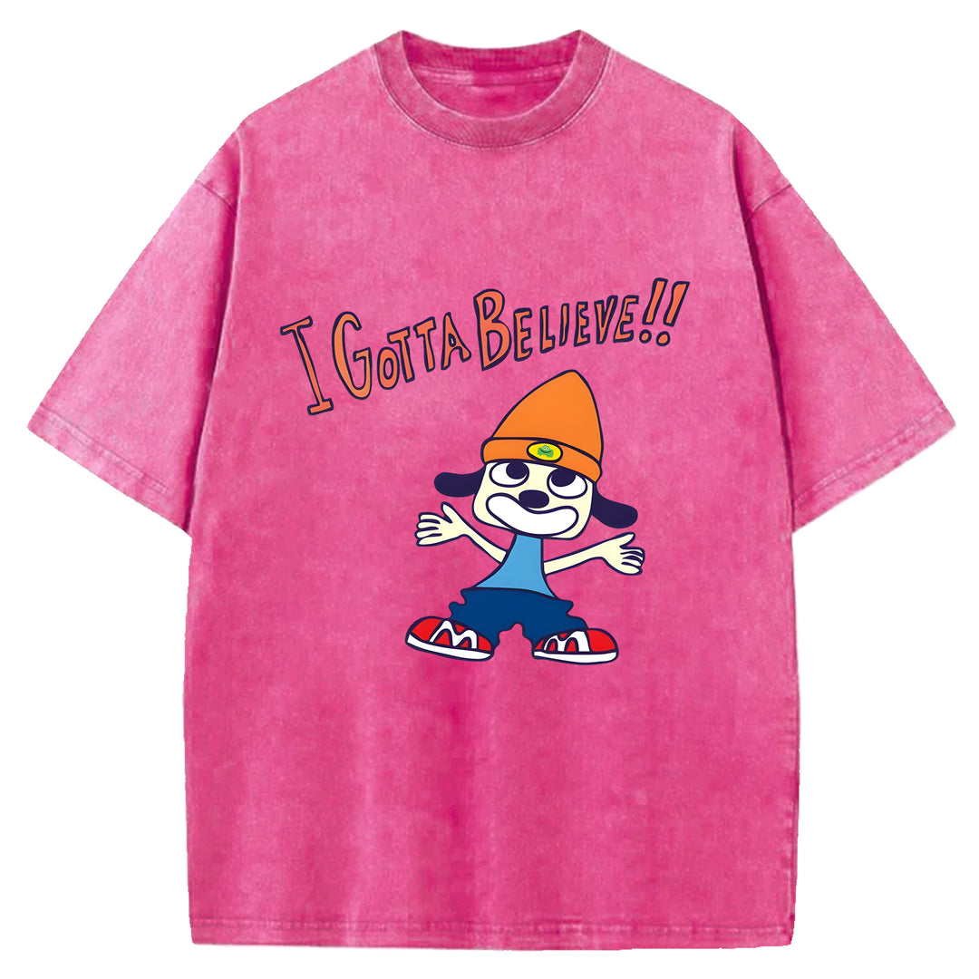 "I'm Gotta Believe" Parappa The Rapper Washed Crew Neck T-shirt
