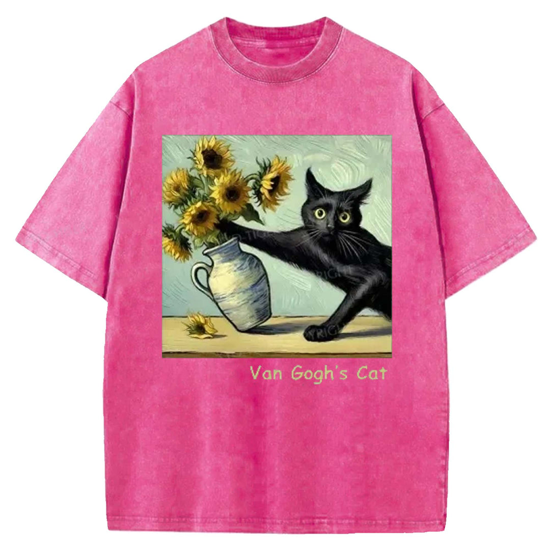 Van Gogh's Cat Washed Crew Neck T-shirt