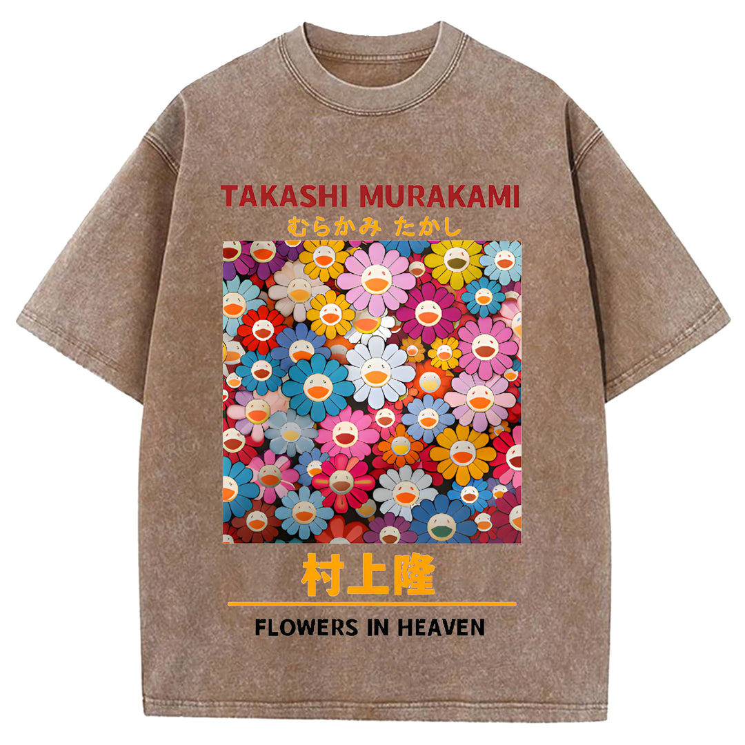 Murakami Takashi Vintage Japanese Design Washed Crew Neck T-Shirt