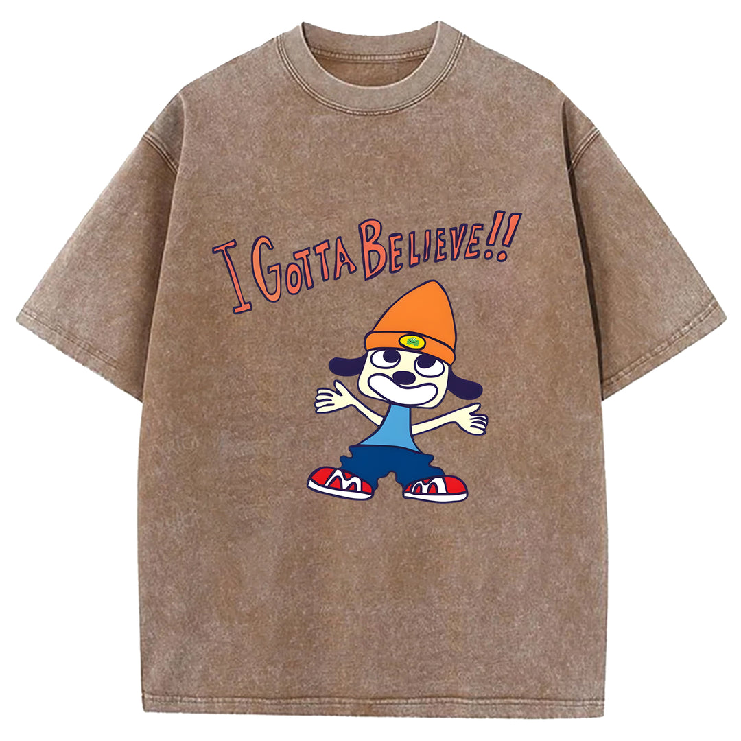 "I'm Gotta Believe" Parappa The Rapper Washed Crew Neck T-shirt