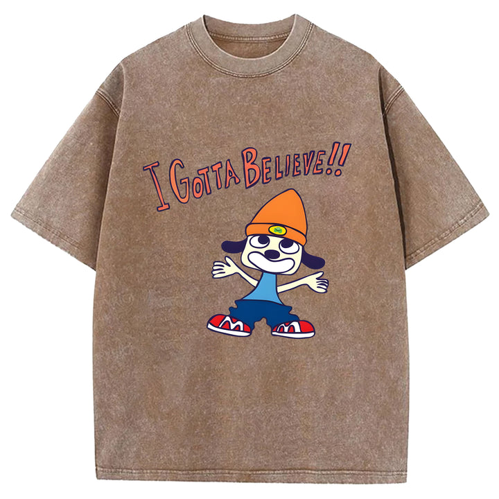 "I'm Gotta Believe" Parappa The Rapper Washed Crew Neck T-shirt