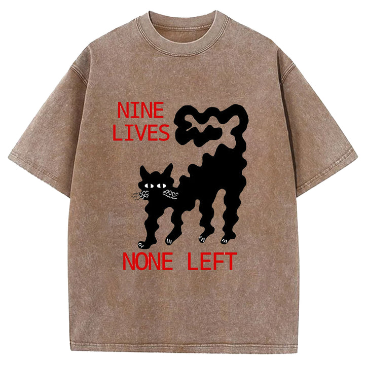 Funny Cat Design Washed Crew Neck T-Shirt