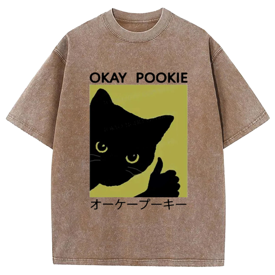 Okay Pookie Cat Washed Crew Neck T-Shirt