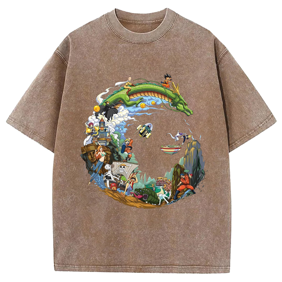 Japanese Anime Collection Washed Crew Neck T-Shirt