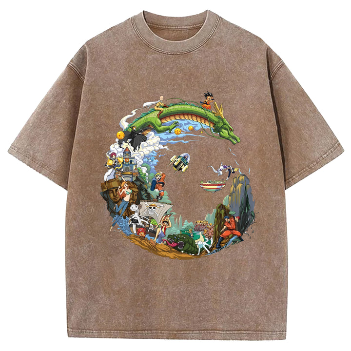 Japanese Anime Collection Washed Crew Neck T-Shirt