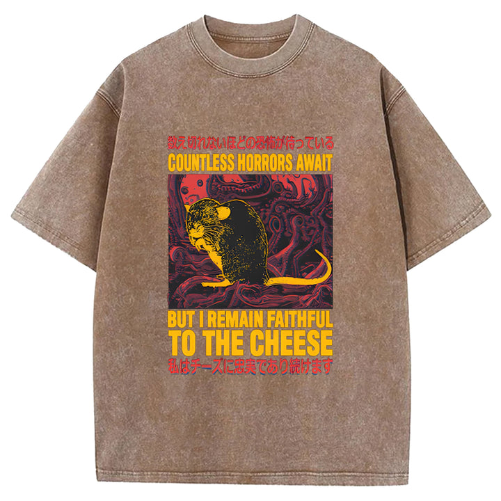 The Mouse Who Couldn't Stay Away From Cheese Washed Crew Neck T-Shirt