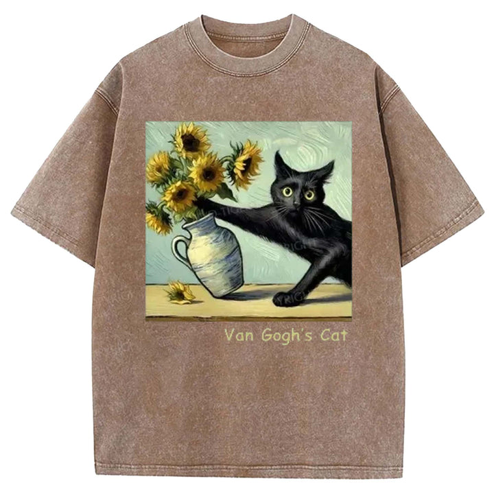 Van Gogh's Cat Washed Crew Neck T-shirt