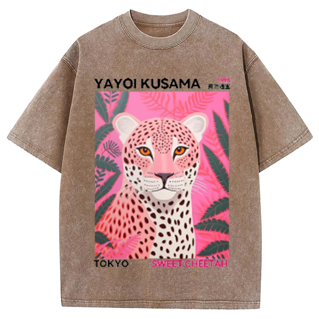 Yayoi Kusama Flower Vintage Japanese Design Washed Crew Neck T-Shirt