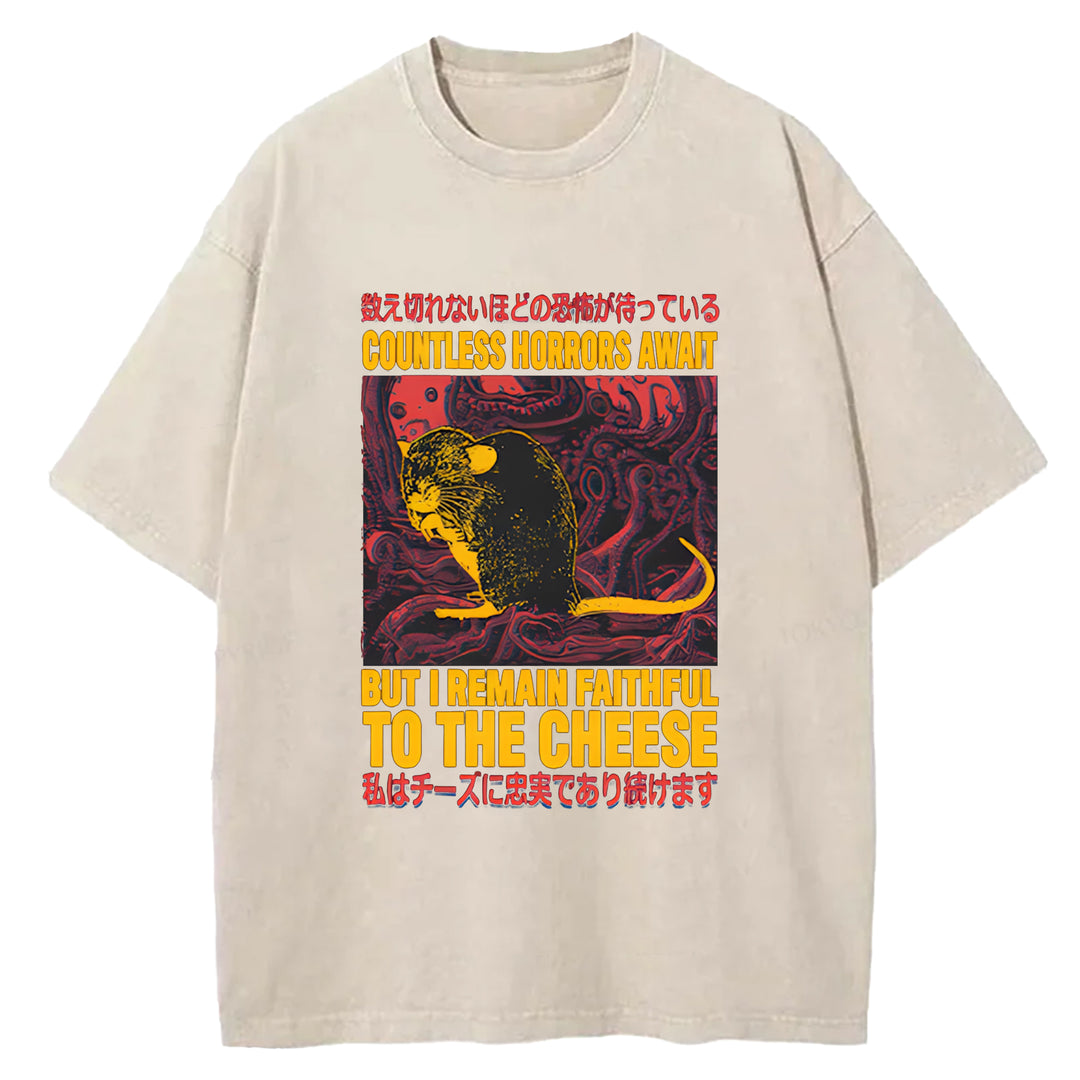 The Mouse Who Couldn't Stay Away From Cheese Washed Crew Neck T-Shirt