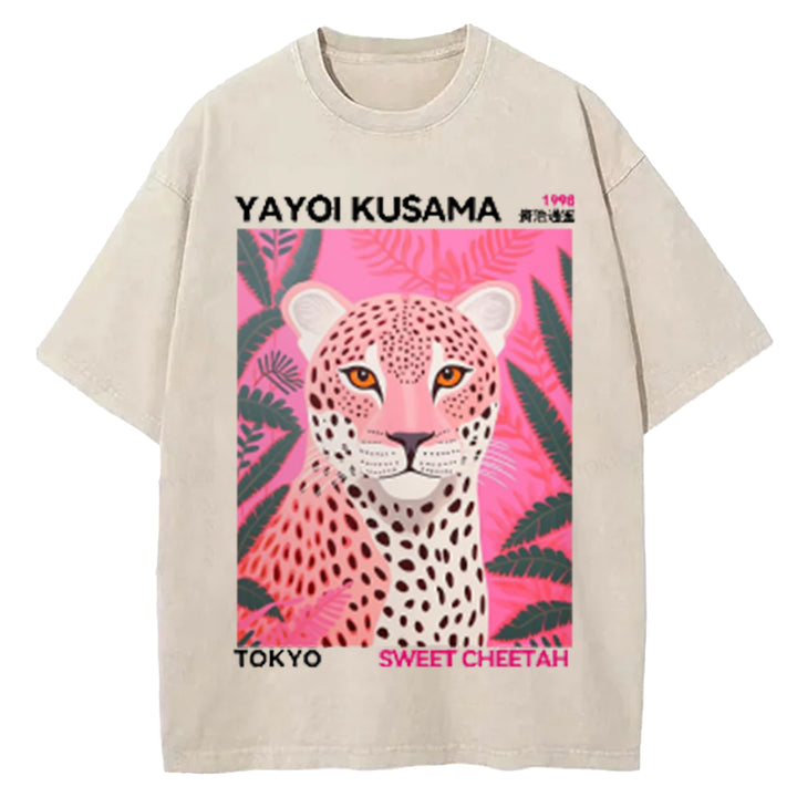 Yayoi Kusama Flower Vintage Japanese Design Washed Crew Neck T-Shirt