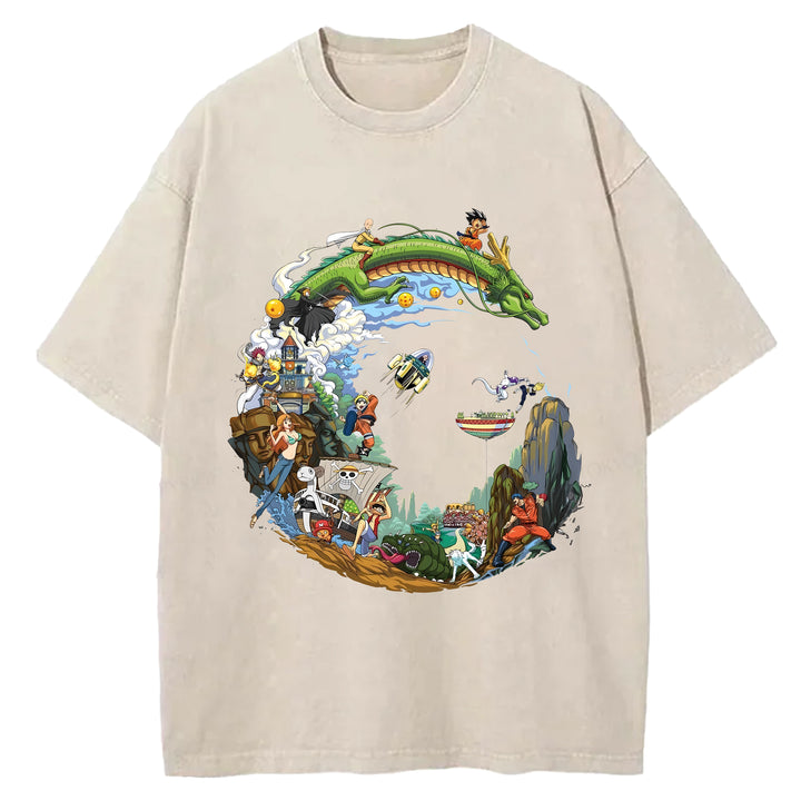 Japanese Anime Collection Washed Crew Neck T-Shirt