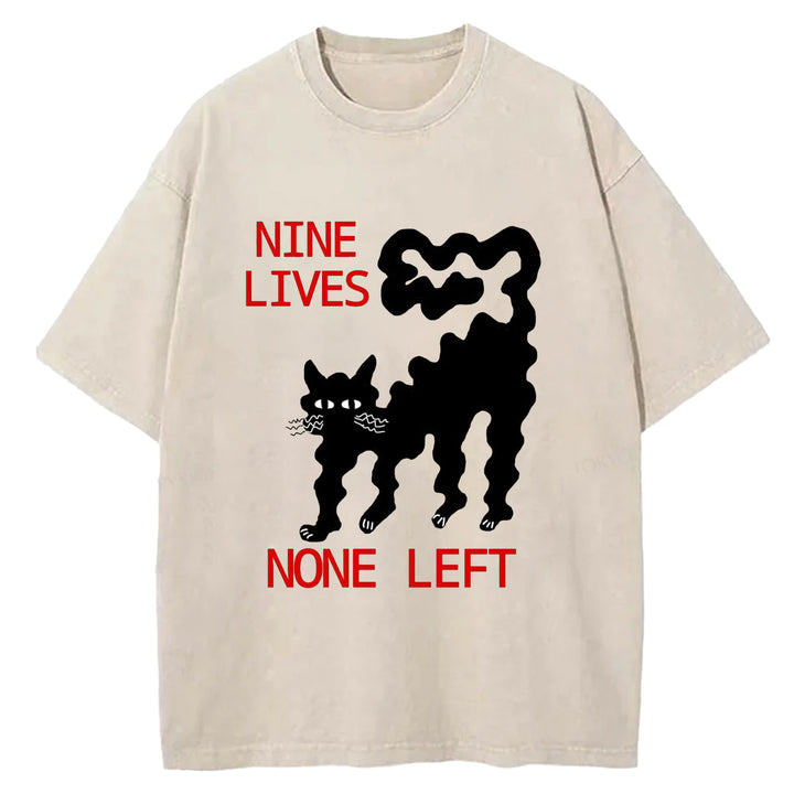 Funny Cat Design Washed Crew Neck T-Shirt