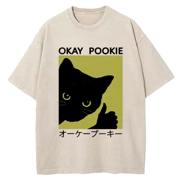 Okay Pookie Cat Washed Crew Neck T-Shirt
