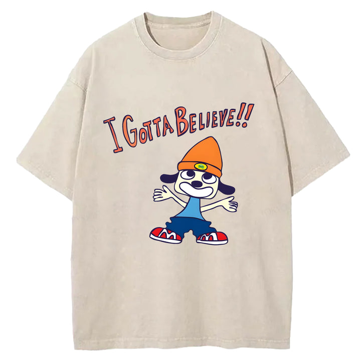 "I'm Gotta Believe" Parappa The Rapper Washed Crew Neck T-shirt