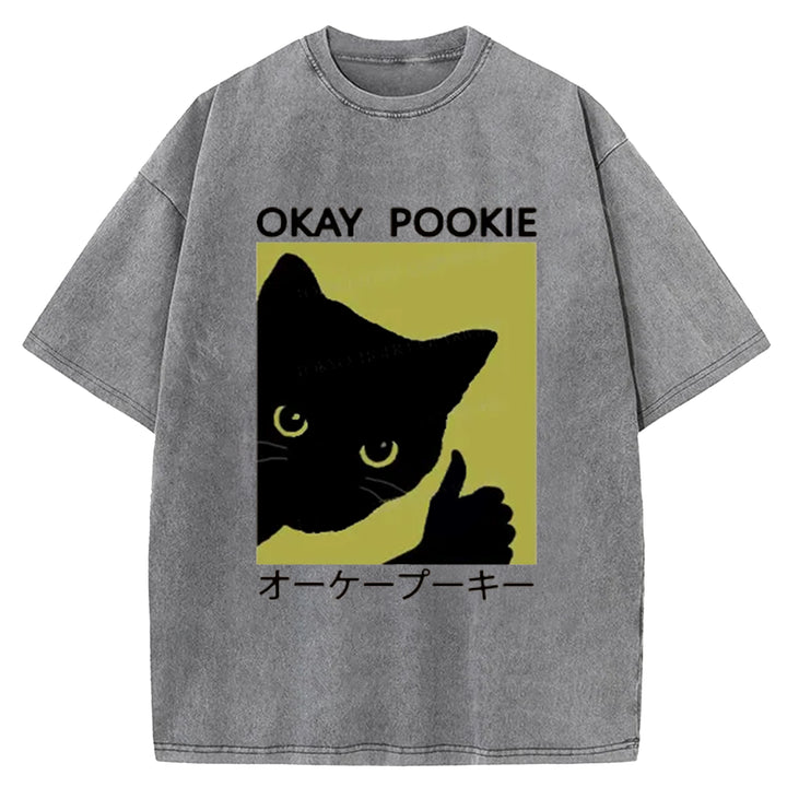 Okay Pookie Cat Washed Crew Neck T-Shirt