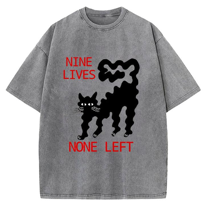 Funny Cat Design Washed Crew Neck T-Shirt