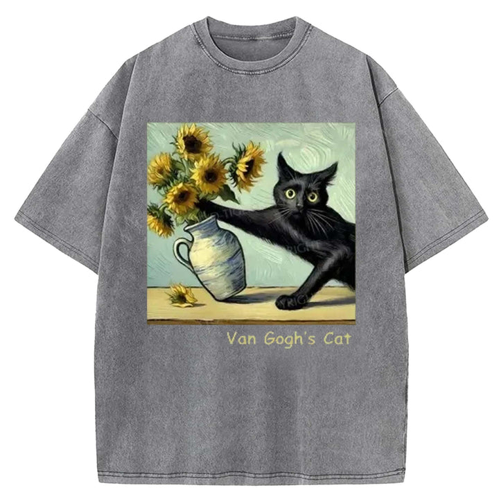Van Gogh's Cat Washed Crew Neck T-shirt